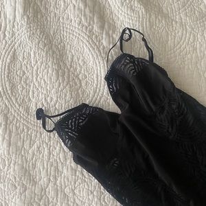 For Love and Lemons Skivvies black thong bodysuit with mesh/lace cutouts